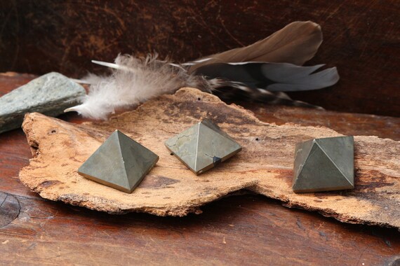 Tiny Pyrite Pyramid, Small Pyrite Pyramid, Smooth Pyrite, Pyrite Triangle, Fools Gold Pyramid, Crystal Grid, Altar Stone
