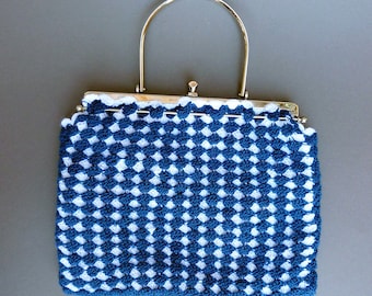 knitted vintage handbag with bow lock, 50 or 60 years, sweet vintage bag, bow bag