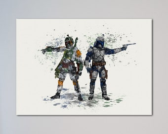 Boba Fett and Jango Fett Bounty Hunters Poster Watercolor Print