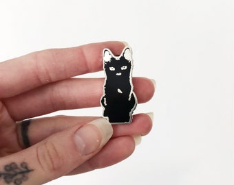black cat botanica enamel pin • witchy black cat enamel pin • cat lady enamel pin • black cat lapel pin • spooky black cat enamel pin