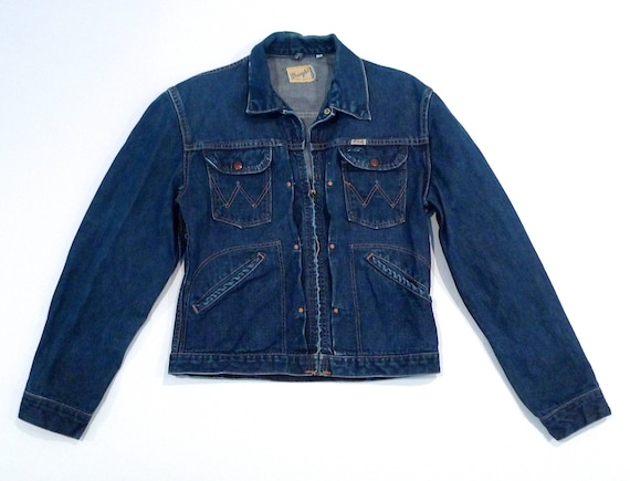 Wrangler Jean Jacket Pleated / Tucked Zip front Vintage Size