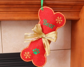 Dog Stocking Personalized Burlap Stocking, Red Dog Bone Stocking,custom name, Personalized Pet Stocking, Christmas stocking for Pet, Sparkle