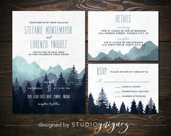 Mountain Wedding Printable Invitation Suite, Great Outdoors Wedding Printable Invitation Set, Digital Wedding Invitation Suite