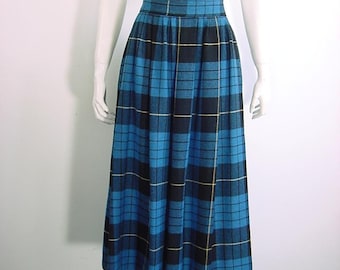 80s Vintage Midi Skirt Wool Blend High Waisted Plaid Skirt - 27 inch waist