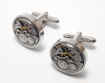 Round mechanical watch movement cuff links