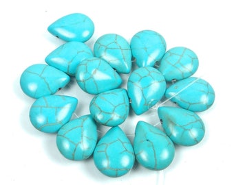 15 Blue Turquoise Briolette Teardrop Beads 19x14mm (e7880)