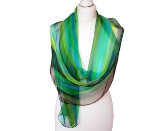 Womens Chiffon Scarf - Painted Chiffon Scarf - Women Light Scarf - Chiffon Scarf - Green Chiffon Scarf - Long Chiffon Scarf - Light Scarf