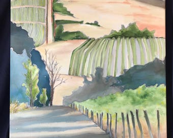 Landscape Rows 24 x 30 Original Watercolor Batik