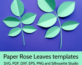 Paper Rose Leaves Template SVG DXF PDF png cut files for Cricut and Silhouette. Beautiful rose leaf design for paper roses and flowers.
