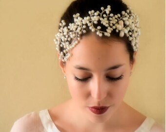 Crown hair jewelry, Bridal, Swarovski, freshwater pearls