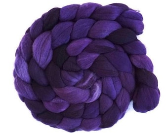 Blurple, Rambouillet Wool Roving - Hand Painted Spinning Fiber
