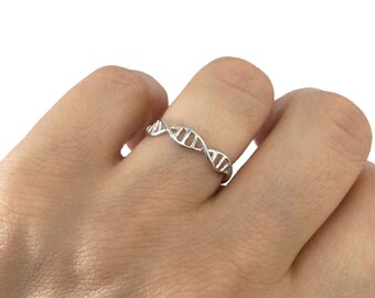 DNA ring in Sterling silver, Open adjustable ring, Silver ring, Adjustable Silver ring, DNA ring, Sterling silver ring, Double Helix ring