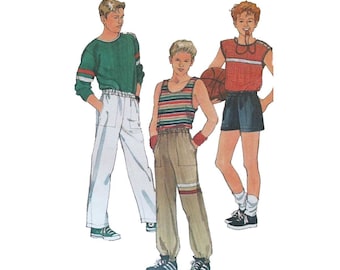 Teen Boys Pullover Shirts, Elastic Waist Shorts or Pants Sewing Pattern Size 14, 16, 18 Uncut Simplicity 6927
