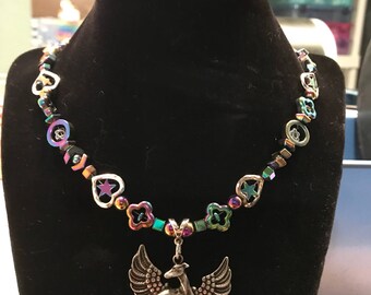 Rainbow Hematite Greyhound Angel necklace.