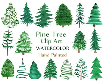 Watercolor Pine Trees Clipart: "CHRISTMAS TREE CLIPART" Conifers Trees clip art Evergreen Trees Invitation clipart Hand Painted Diy invite