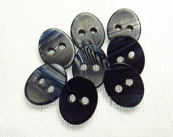 Navy Iridescence: 3/8" (9mm) Dark Blue Oval Buttons - Set of 8 Vintage New Old Stock Buttons