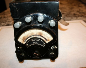 Weston 281 Amp Voltmeter With Case//Steam Punk Decor//Vintage Voltmeter With Case