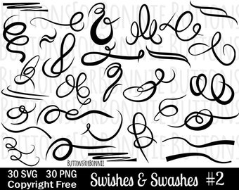 30 swoosh, swirl, swash, Vector Design Elements,SVG, PNG, Flourish, Clipart, Digital Cutting File, Copyright Free, cricut, Illustrator