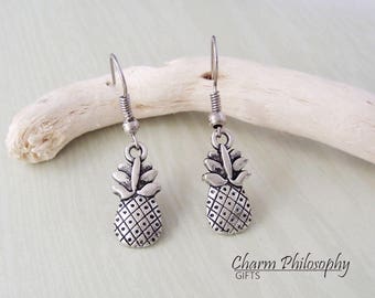 Pineapple Earrings - Pineapple Gifts - Silver Pineapple Jewelry - Dangle Fruit Earrings