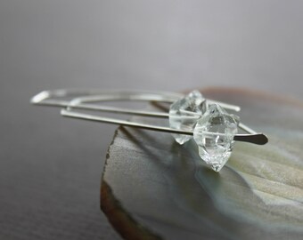 Threader herkimer diamond sterling silver earrings with AAA quality quartz stones - Modern earrings - Diamond earrings - ER133