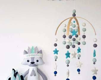 Baby Mobile, Cot Mobile, Crib Mobile, Felt Ball Mobile, Nursery Mobile, Baby Boy Mobile, Mobile for Baby Boy, Pom Pom Mobile,