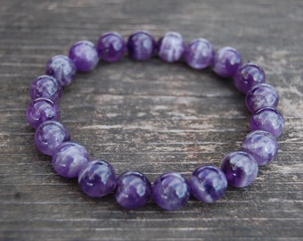Purple Amethyst Bracelet,Gemstone 10mm Beads,Elastic Bracelet,Purple Gemstone Bracelet,Purple Crystal Bracelet,Man,Woman,Beaded Jewelry,Gift