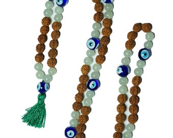 Buddhist 108 Mala beads Rudraksha Prayer Beads Aventurine Evil Eye Yoga Japamala Necklace