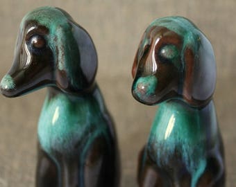 Blue Mountain Pottery Miniature Dogs, Vintage BMP, Canada, Canadiana, 1960s, Dog Collectibles, Pottery Dog. Blue Drip Glaze Figurines