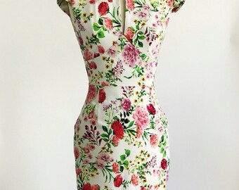 Floral dress, spring flower dress, summer dress, vintage style dress, mid-length dress, cotton dress, 50s dress, garden party dress, SS16