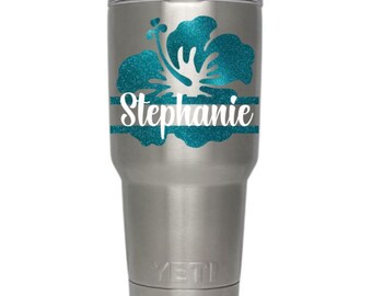 Yeti decal, Decals for Yeti cup, Yeti decal for women, Hibiscus decal, Yeti name decal, Yeti flower decal, Name decal for Yeti, Summer decal