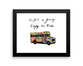Inspirational Motivational Quote Hippy Psychedelic Bus Illustration Wall Art Digital Download