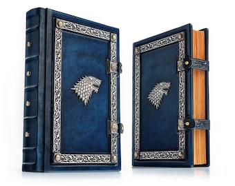 7.5" x 10.5" Stark Leather Journal - 300 pages - Medieval styled book - GoT journal - Unique sketchbook - Blue leather - OOAK