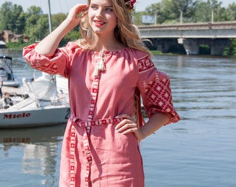 Linen Embroidered Dress / Ukrainian Vyshyvanka Dress / Women dress