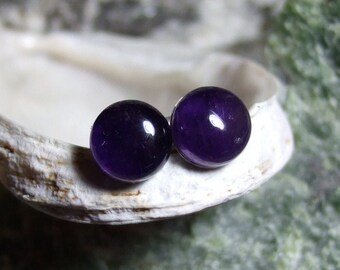 Deep Purple 8mm Round Natural Amethyst Stud Type Earrings Earings Titanium Hypo Allergenic Handmade in Newfoundland Rich