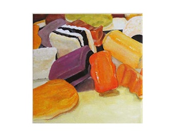 Liquorice Diptych each 7,87"x7,87", FREE SHIPPING original still life food painting
