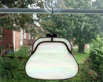 Stained Glass Purse Suncatcher, Purse Ornament, Pocketbook, Glass Handbag, Coin Purse, Boutique Decor, Fashion Decor, Purse Decor, Girl Gift
