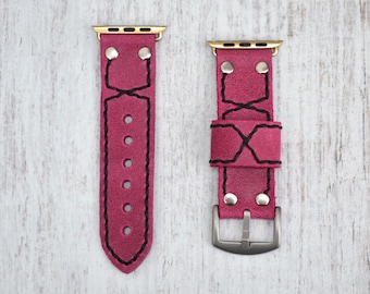 Pink Leather apple watch band 38mm / 42mm // apple watch accessories - leather apple watch strap - iwatch band leather - lugs adapter