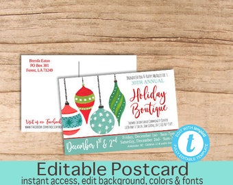 Craft Show Postcard, Christmas Holiday Fair Fest, Vendor market, Flyer, Church, School, Editable, Printable Flyer Template, Instant Download
