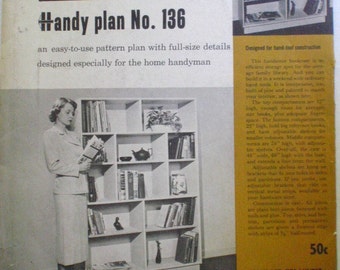 Better Homes and Gardens Handy Plan 136, 1950's Woodworking Plans For A Bookcase, Unopened