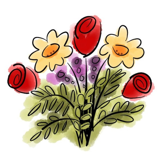Watercolor Flower Bouquet Original Art Digital Download