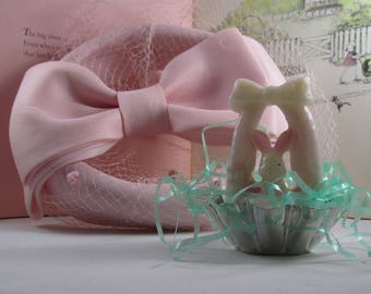 Vintage Pink Satin Hat with Blusher Veil Spring Wedding Hats Ladies Easter Fashion