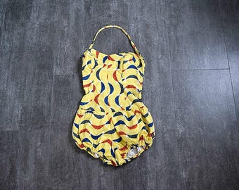 1950s bathing suit . vintage 50s print playsuit