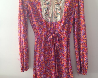 Groovy Orange Pink Floral Dress vintage