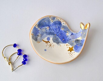 Whale Ring Dish, Ceramic Whale Ring Holder, Gift for Her Idea, Decorated with Genuine Gold