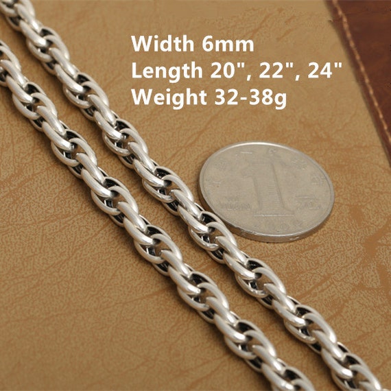 Sterling Silver Twist Rope Chain 925 Silver Bail Chain Heavy
