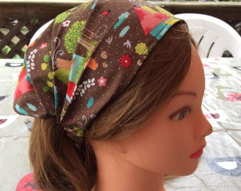 Forest houses cotton child bandana, baby girl headscarf, wide headband, toddler hair wrap, baby bandana, boy bandana, pool sports danse