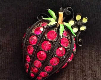 Rhinestone Strawberry Brooch / Pin