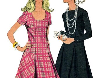 1970s Vogue 7721 Misses Mod Dress Pattern Square Scoop Neck Low Waist Bias Side Panels Womens Vintage Sewing Pattern Size 12 Bust 34 UNCUT