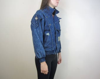 vintage 80s acid wash denim jeans women jacket size S Small