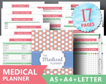Health Planner Printable: "WELLNESS BINDER" Medical Planner, Blood Pressure Tracker Insurance Information Medical Check Up Dental Supplement